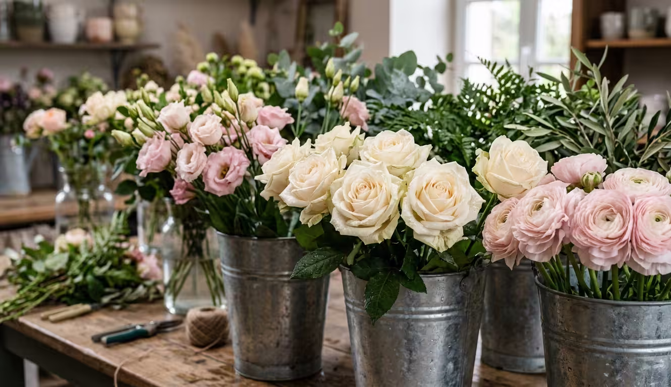 Fleurs fraîches de qualité sélectionnées pour compositions florales