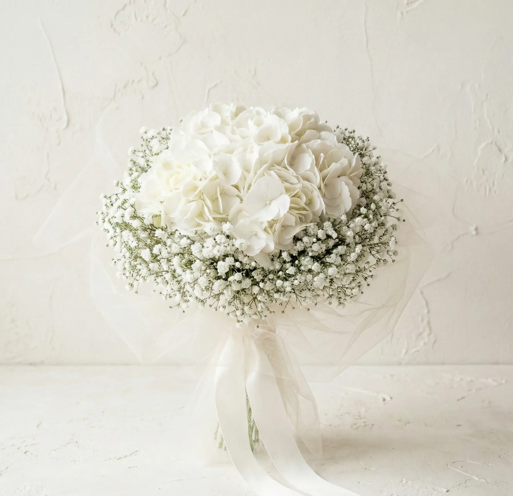 Bouquet de mariée luxe hortensia blanc gypsophile élégant cérémonie