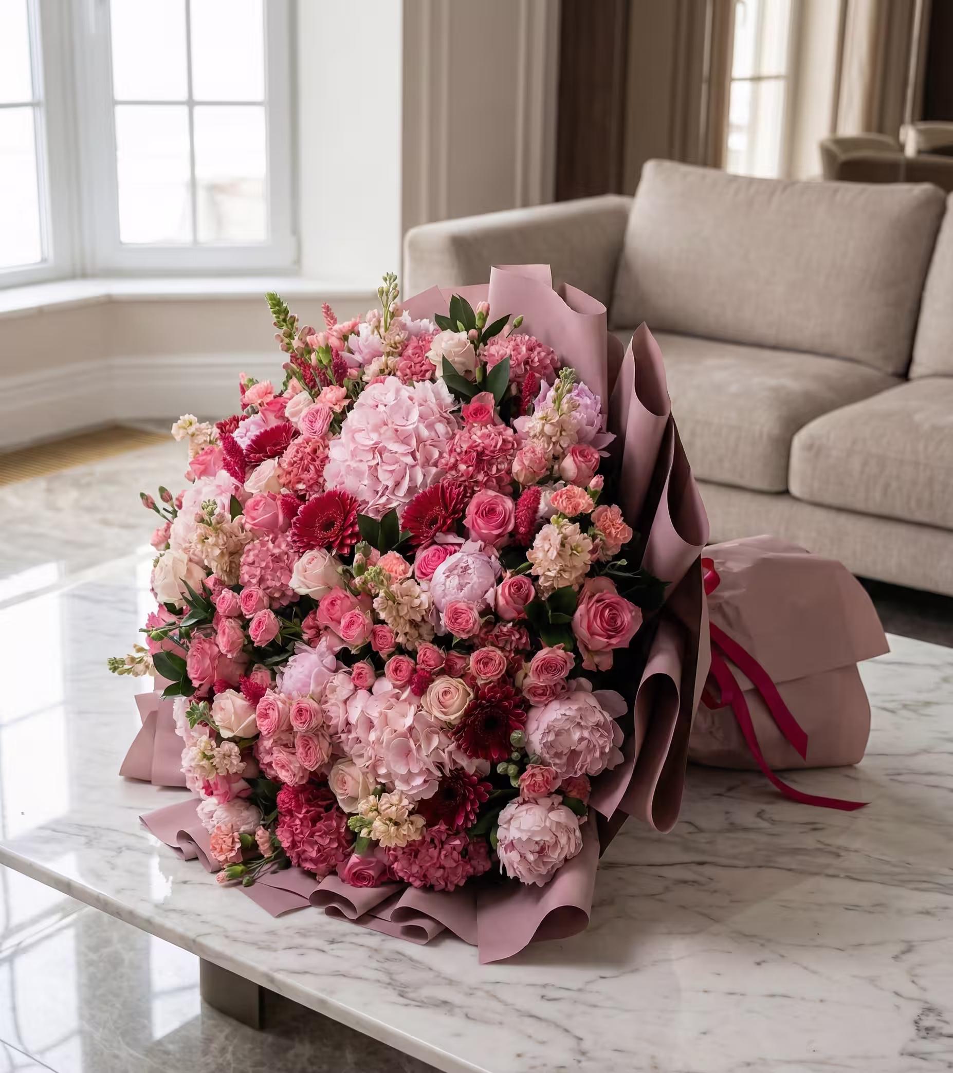 bouquet-luxe-dahlias-hortensias-poudre-creme-premium