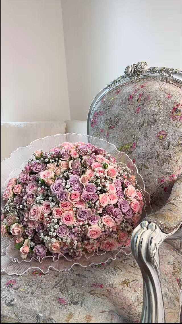 Bouquet floral pastel haut de gamme tulle perlé best seller élégant